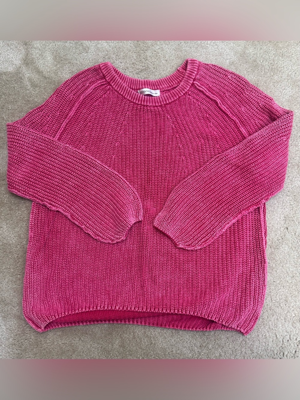 Zenana Sz L Hot Pink Raglan Crewneck Cotton Sweater